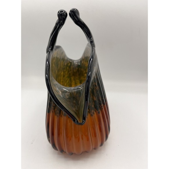 Vintage Murano Style Glass Handbag Purse Sculpture Cased Glass Fluted 8” Fall - Picture 4 of 11